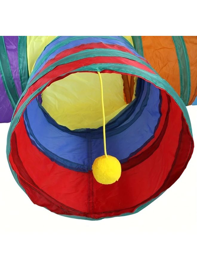Polychrome Expandable T Shaped Cat Tunnel Playhouse With Ball Interactive Collapsible Design - Image 4